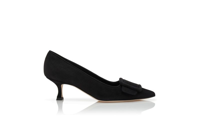 Side view of Designer Black Suede Buckle Detail Pumps