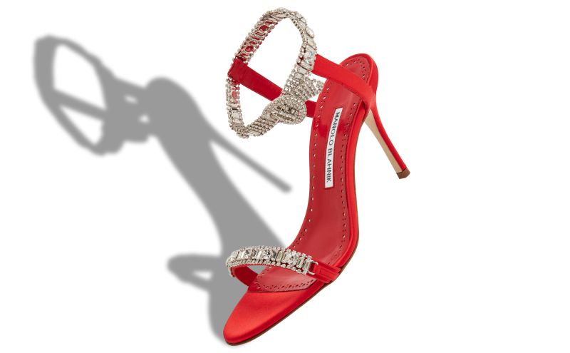 Asasan, Red Satin Jewel Embellished Sandals - US$1,017.00