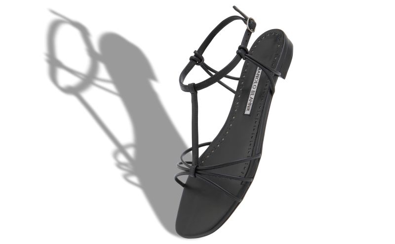 Tabarek, Black Nappa Leather Ankle Strap Flat Sandals - CA$895.00