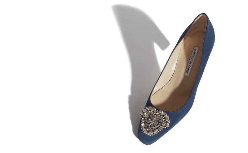 Okkato, Navy Crêpe De Chine Jewel Buckle Pumps - US$1,165.00