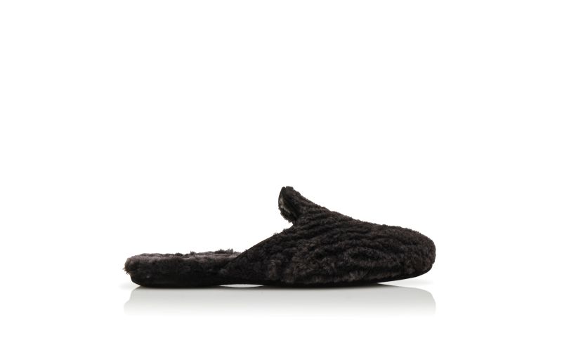 Side view of Montague, Black Shearling Slippers - US$695.00