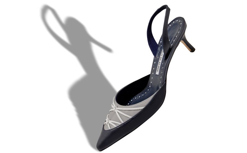 Maretsli, Navy Blue Nappa Leather Slingback Pumps - €925.00