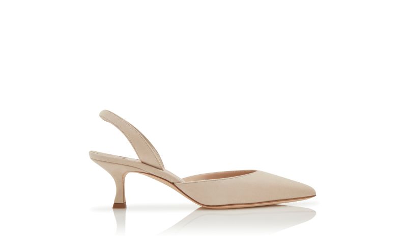 Side view of Carolyne, Light Beige Suede Slingback Pumps - CA$1,195.00