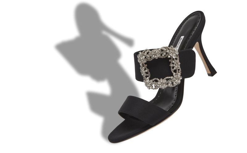 Gable jewel, Black Crepe de Chine Jewel Buckle Mules - US$1,375.00