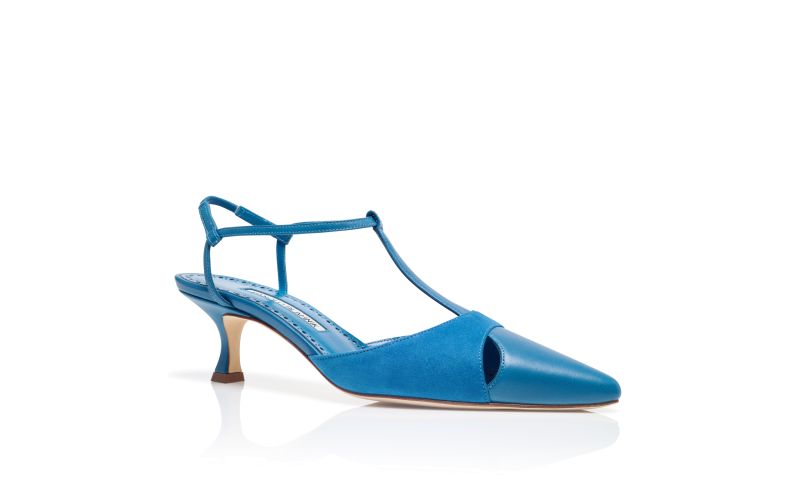 Turgimod, Blue Nappa Leather T-Bar Pumps - US$1,025.00