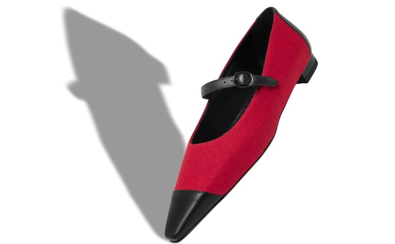 Marema, Red and Black Wool Mary Jane Flat Pumps - €745.00