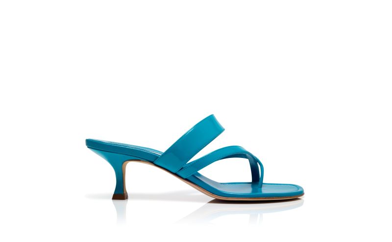 Side view of Susa, Turquoise Patent Leather Mules - CA$995.00