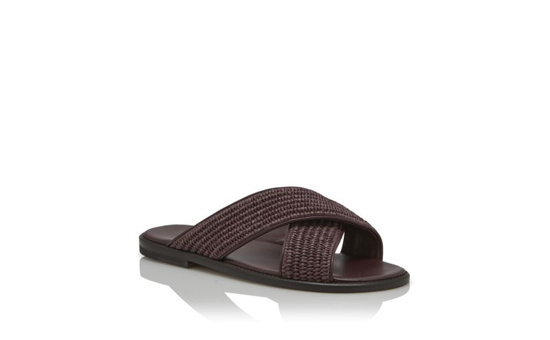 Otawi, Mahogany Brown Raffia Crossover Sandals - AU$1,075.00