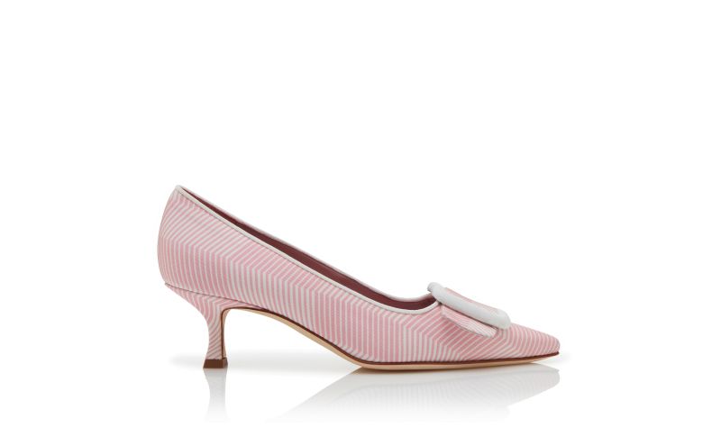Side view of Maysalepump 50, Pink and White Grosgrain Buckle Detail Pumps  - £675.00