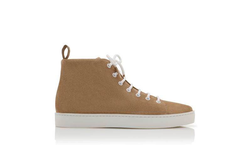 Side view of Semanadohi, Light Brown Suede Lace Up Sneakers - £575.00