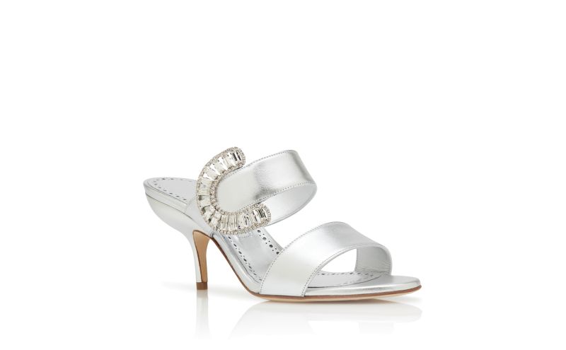 Memonia, Silver Nappa Leather Embellished Mules - US$735.00