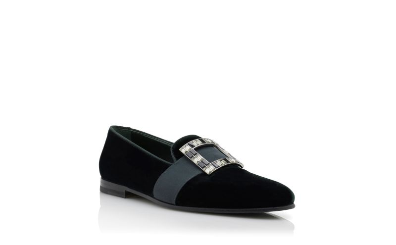 Eaton, Dark Green Velvet Buckled Loafers - £895.00
