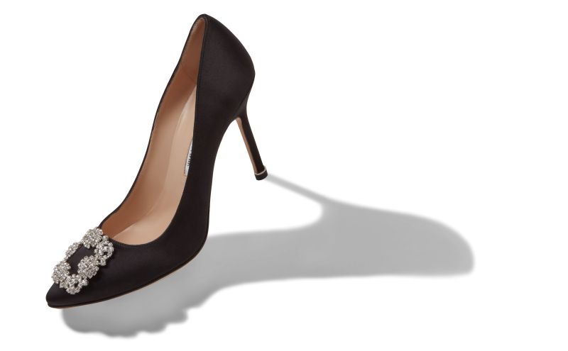 Hangisi, Black Satin Jewel Buckle Pumps - CA$1,555.00 