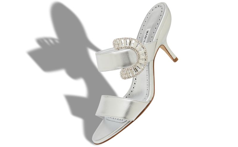Memonia, Silver Nappa Leather Embellished Mules - US$735.00