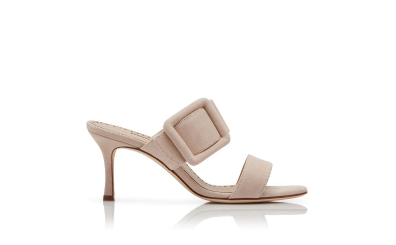 Side view of Gable, Light Beige Suede Open Toe Mules - AU$1,365.00