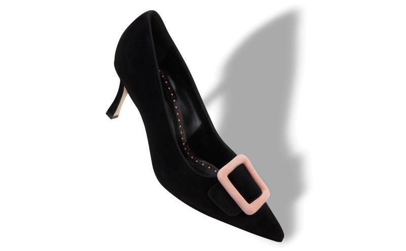 Designer Black and Light Beige Suede Buckle Pumps