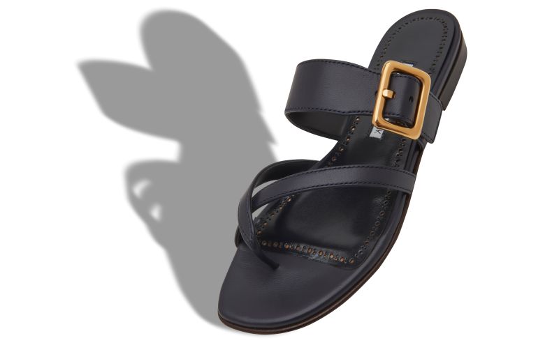Thalusa, Navy Blue Nappa Leather Flat Sandals - US$350.00