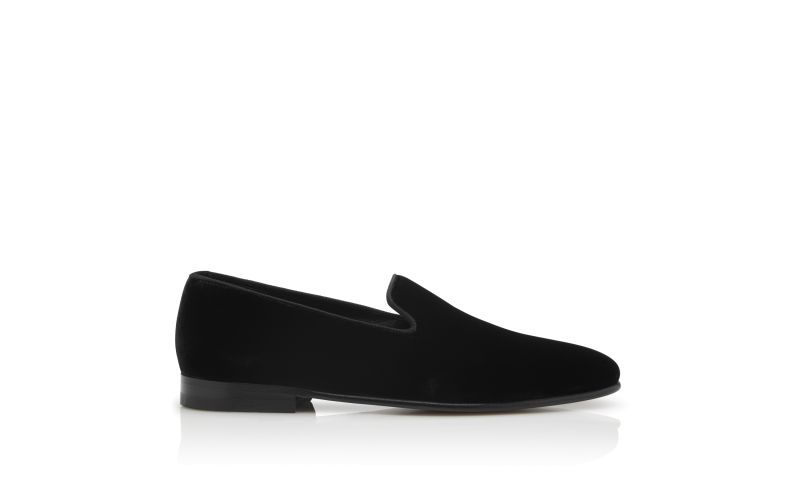 Side view of Designer Black Velvet Loafers