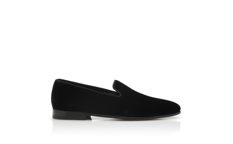 Side view of Mario velvet, Black Velvet Loafers - US$845.00