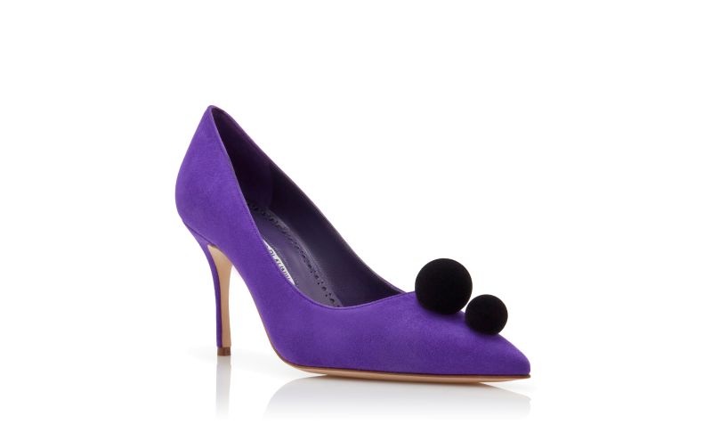 Piera,  Purple Suede Pom Pom Detail Pumps - US$555.00