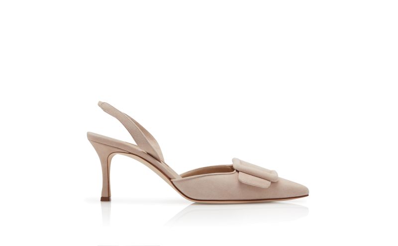 Side view of Maysli, Light Beige Suede Slingback Pumps - £645.00