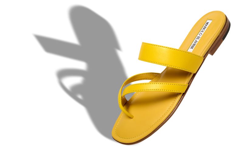 Susa, Yellow Nappa Leather Crossover Flat Sandals - US$745.00