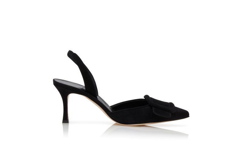 Side view of Maysli, Black Suede Slingback Pumps - US$845.00