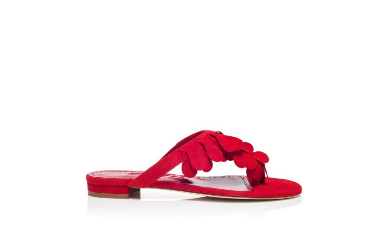 Side view of Tamako, Red Suede Strappy Sandals - US$537.00
