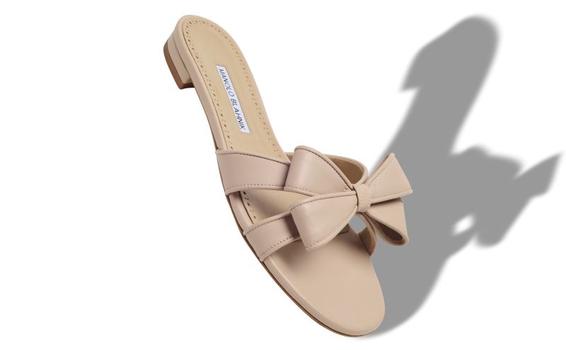 Cafreddaflat, Light Beige Nappa Leather Bow Detail Flat Sandals - US$885.00 