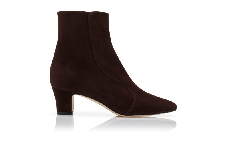 Side view of Myconia, Brown Suede Round Toe Ankle Boots - CA$1,485.00