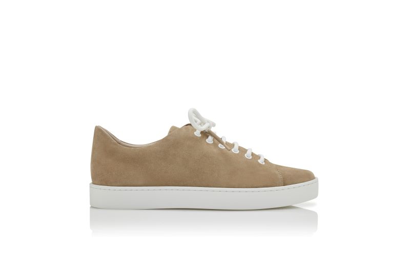 Side view of Designer Light Khaki Suede Low Cut Sneakers