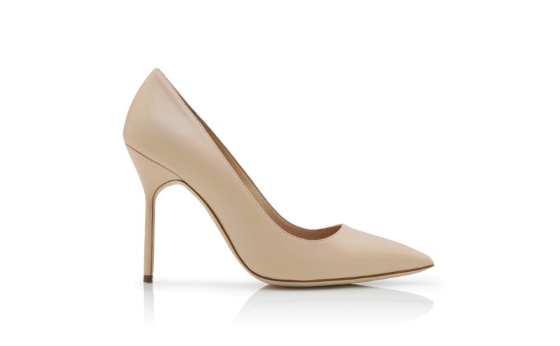 Side view of Bb calf, Taupe Calf Leather Pointed Toe Pumps - CA$945.00