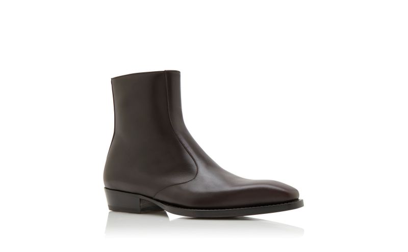 Designer Brown Calf Leather Ankle Boots