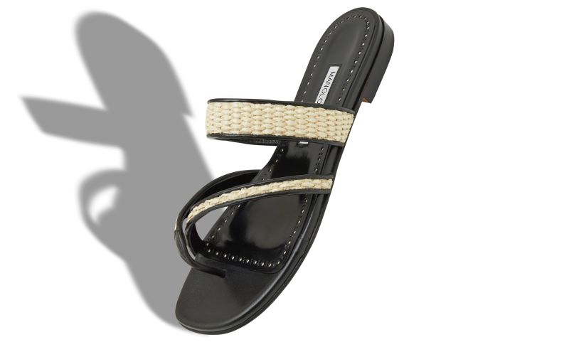Susara, Black and Beige Raffia Flat Sandals  - US$885.00