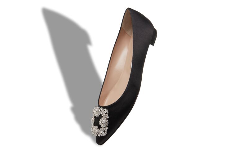 Hangisiflat, Black Satin Jewel Buckle Flat Pumps - US$1,095.00