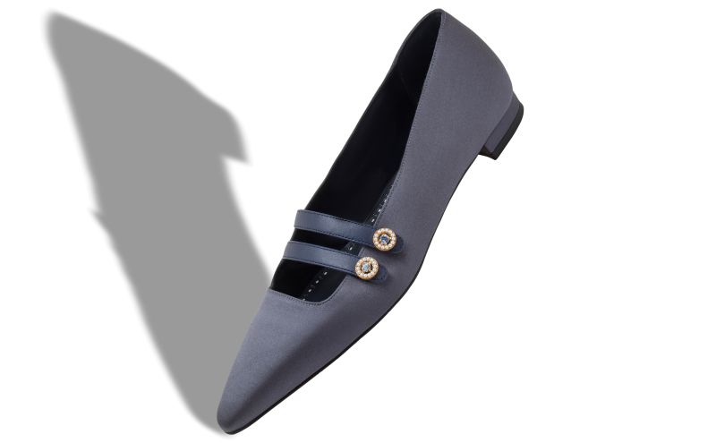 Polmana, Navy Blue Satin Embellished Flat Pumps - £785.00