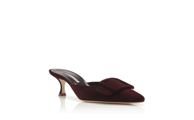 Maysale, Burgundy Suede Kitten Heel Mules - AU$1,275.00