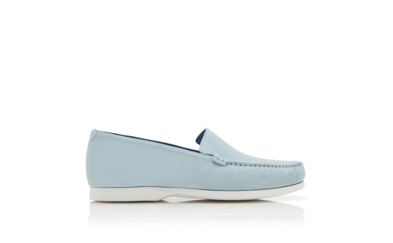 Side view of Monaco, Light Blue Suede Boat Shoes - £595.00