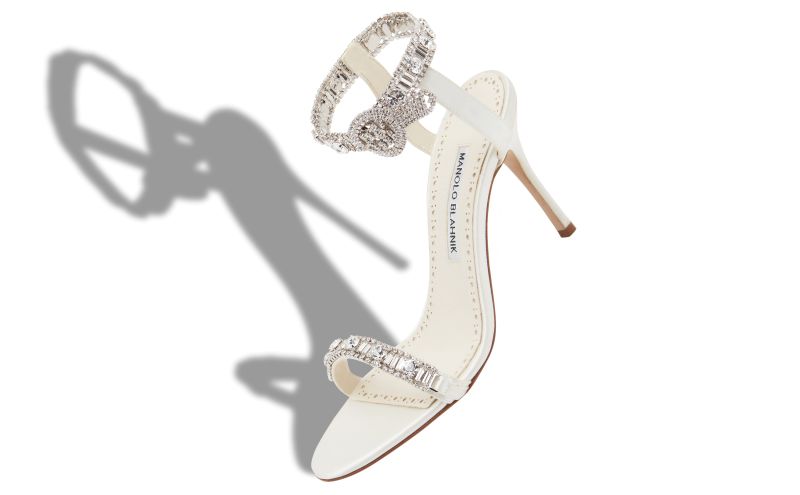 Asasan, Light Cream Satin Jewel Embellished Sandals - US$1,017.00
