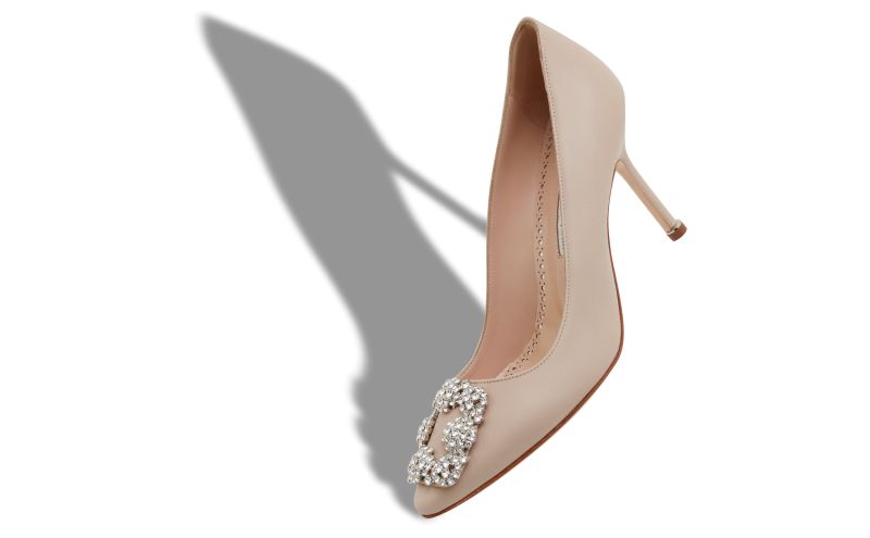 Hangisi 90, Beige Calf Leather Jewel Buckle Pumps - CA$1,615.00