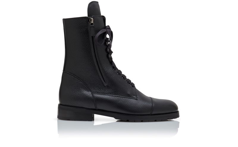 Side view of Designer Black Calf Leather Military Boots
