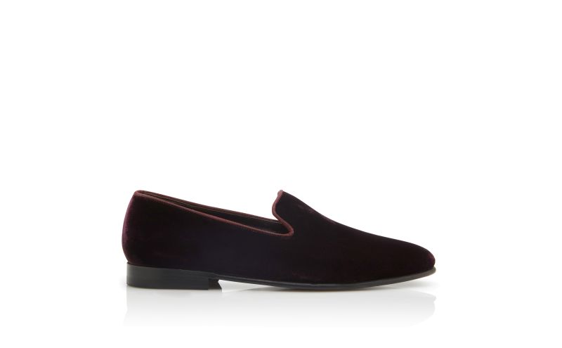 Side view of Designer Dark Purple Velvet Loafers