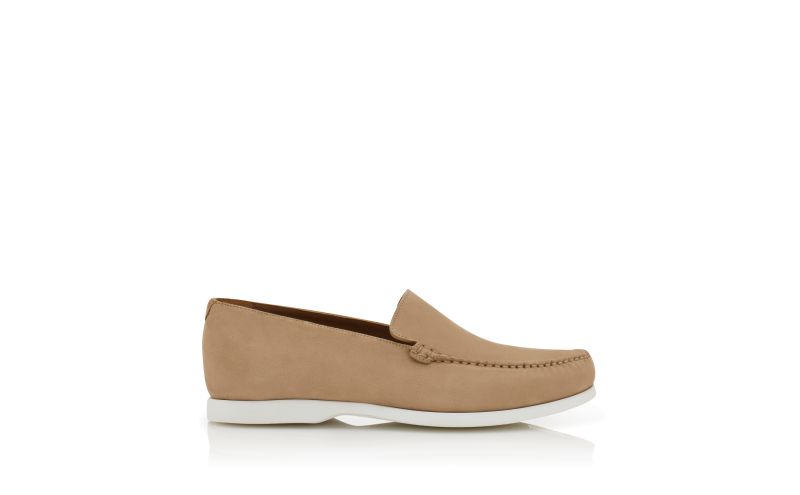 Side view of Monaco, Beige Suede Boat Shoes - €695.00