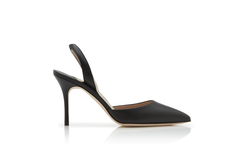 Side view of Carolyne 90, Black Calf Leather Slingback Pumps - £625.00