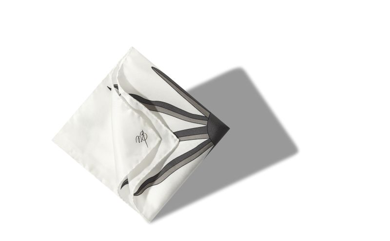 Designer Ivory and Grey Silk Sunburst Pocket Square