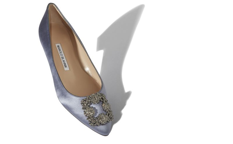 Hangisiflat, Grey Satin Jewel Buckle Flat Pumps - £845.00 