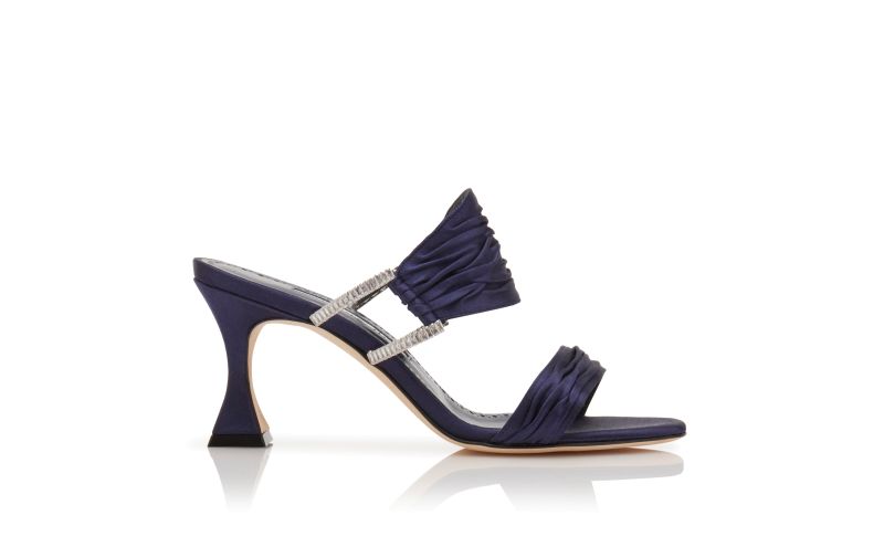 Side view of Chinap, Navy Blue Satin Gathered Mules - AU$2,095.00