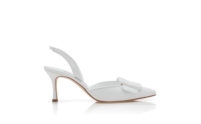 Side view of Maysli, White Nappa Leather Slingback Pumps - £645.00