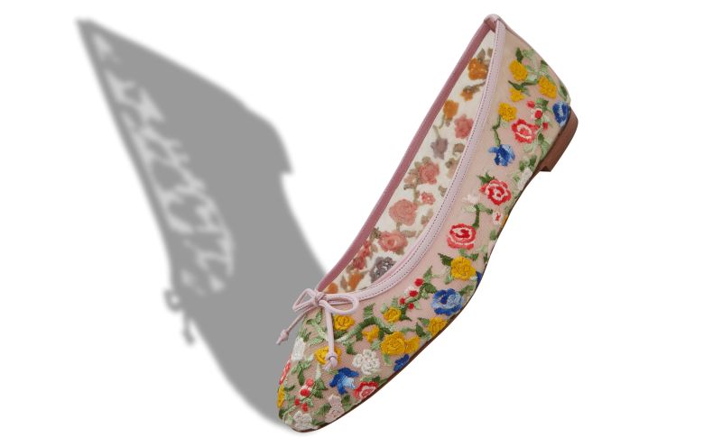 Verdino, Multicoloured Mesh Floral Embroidered Ballerina Flats - €1,095.00