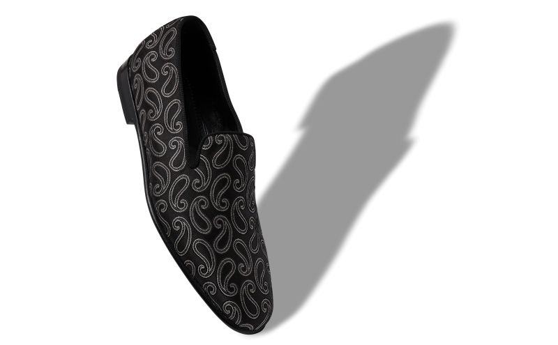 Designer Black Silk Jacquard Loafers